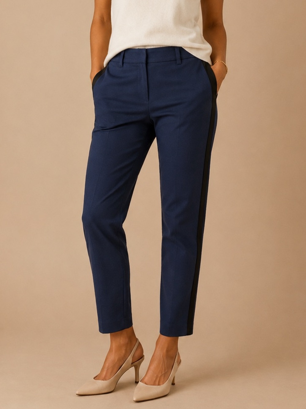 Old Navy The Diva Navy Tuxedo Stripe Pants Size 6 NWT Slim Ankle Work Pants